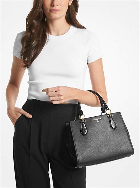 michael michael kors signature marilyn small satchel|Marilyn Medium Saffiano Leather Satchel .